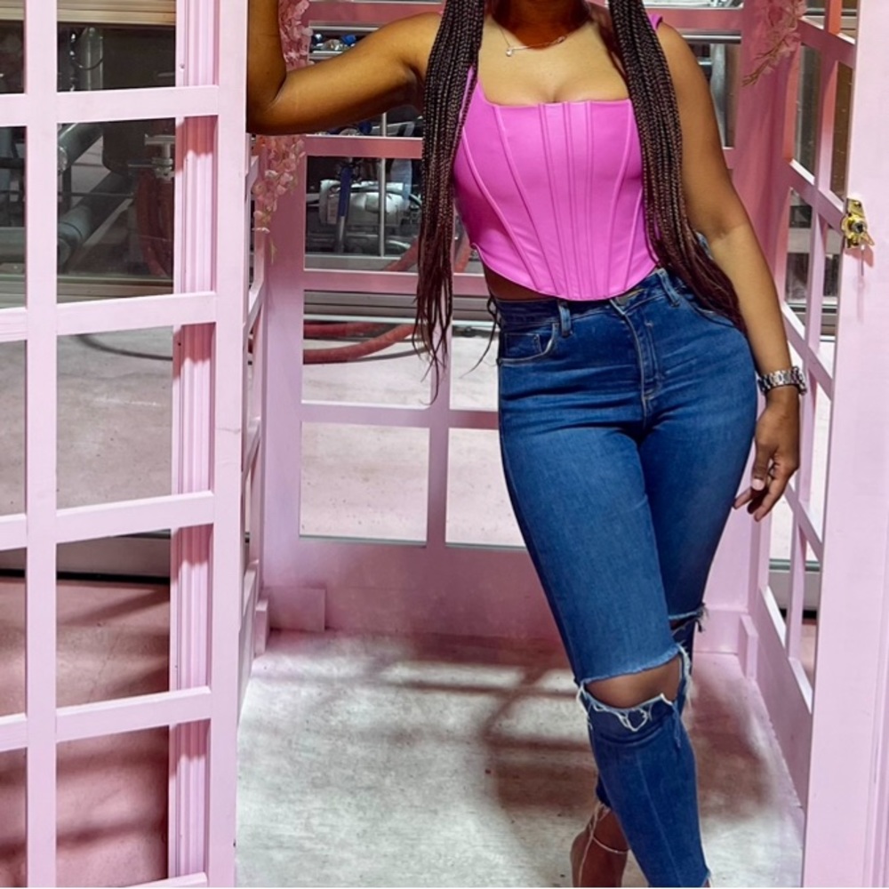 Pink 7 for all mankind cropped faux leather top